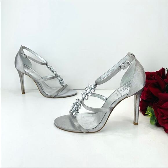Adrianna Papell Daphne Stiletto Sandal Size 6 Silver Satin & Leather Embellished - Picture 5 of 16